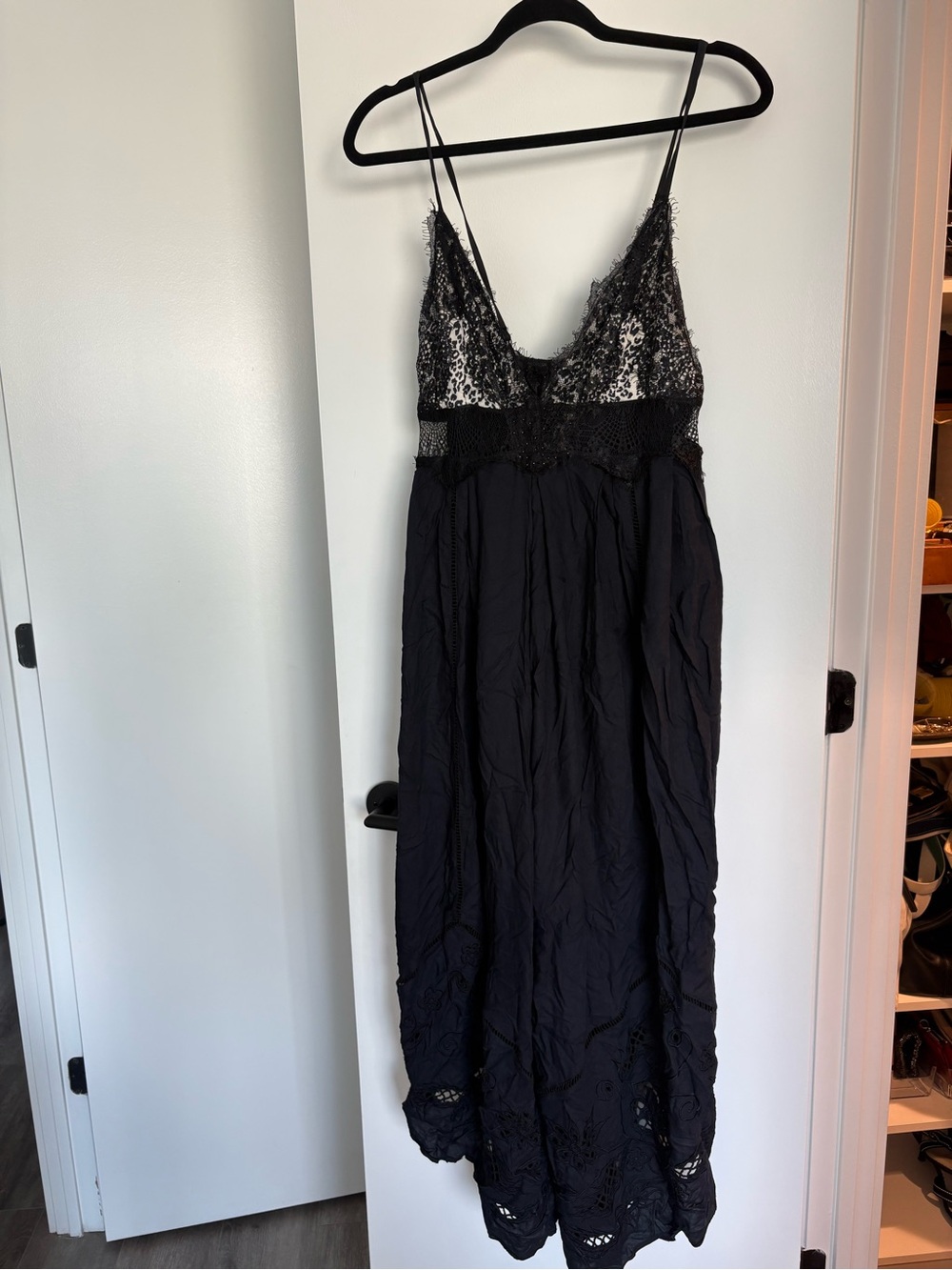 Free People Black Lace-Trim Slip Dress